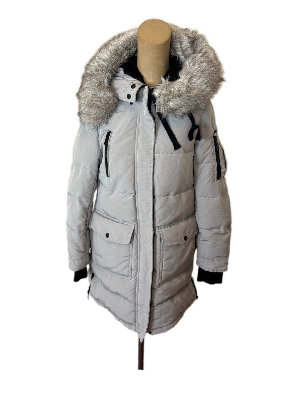 BCBGMgeneration Gray Faux Fur Hooded Long Parka 14609BM-274 - XS $498